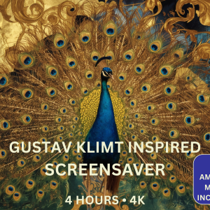 Klimt Inspired 4-Hour 4K Screensaver with Ambient Music featuring gilded Art Nouveau scenes, golden landscapes and peaceful ambient artwork