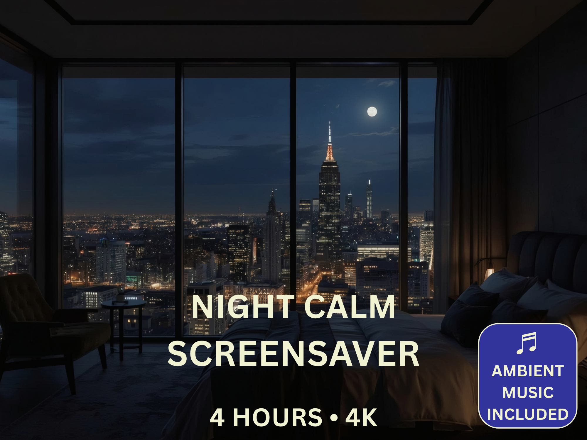 Night Calm 4K Screensaver featuring moonlit landscapes, tranquil lakes, forests and relaxing night scenery