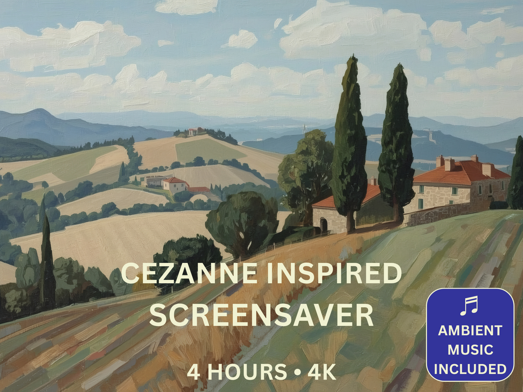 Cézanne Inspired 4K 4 Hour Screensaver featuring Mediterranean landscapes and ambient music