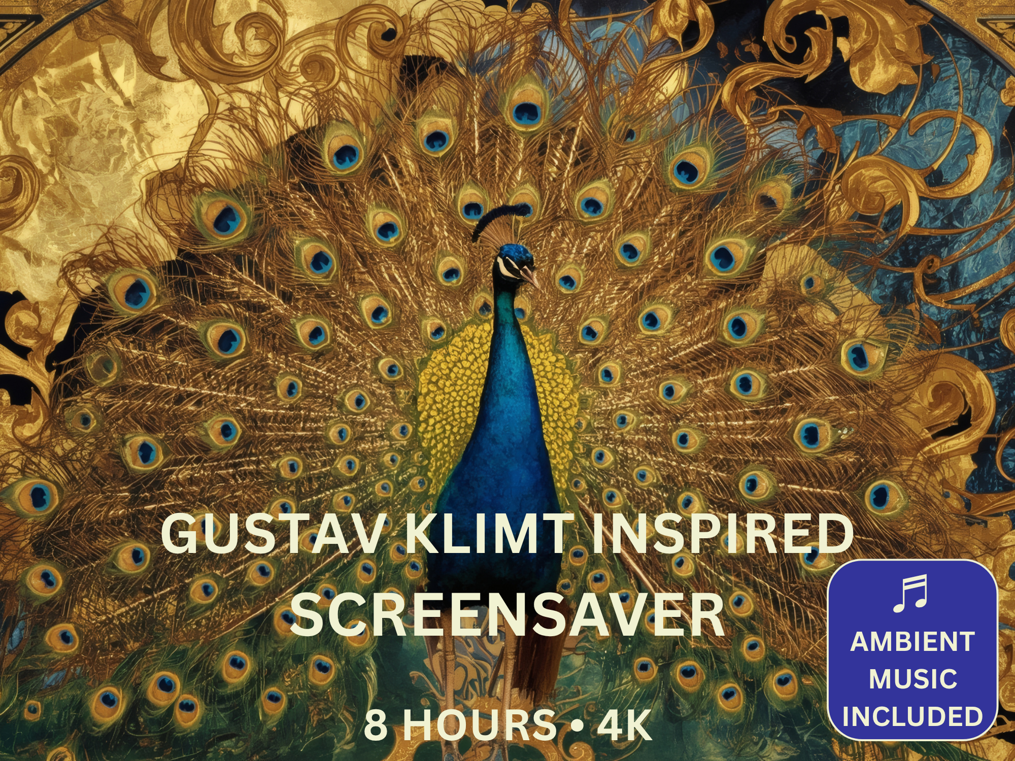 Klimt Inspired 4K Screensaver featuring elegant golden Art Nouveau artwork with original ambient music in Ultra HD