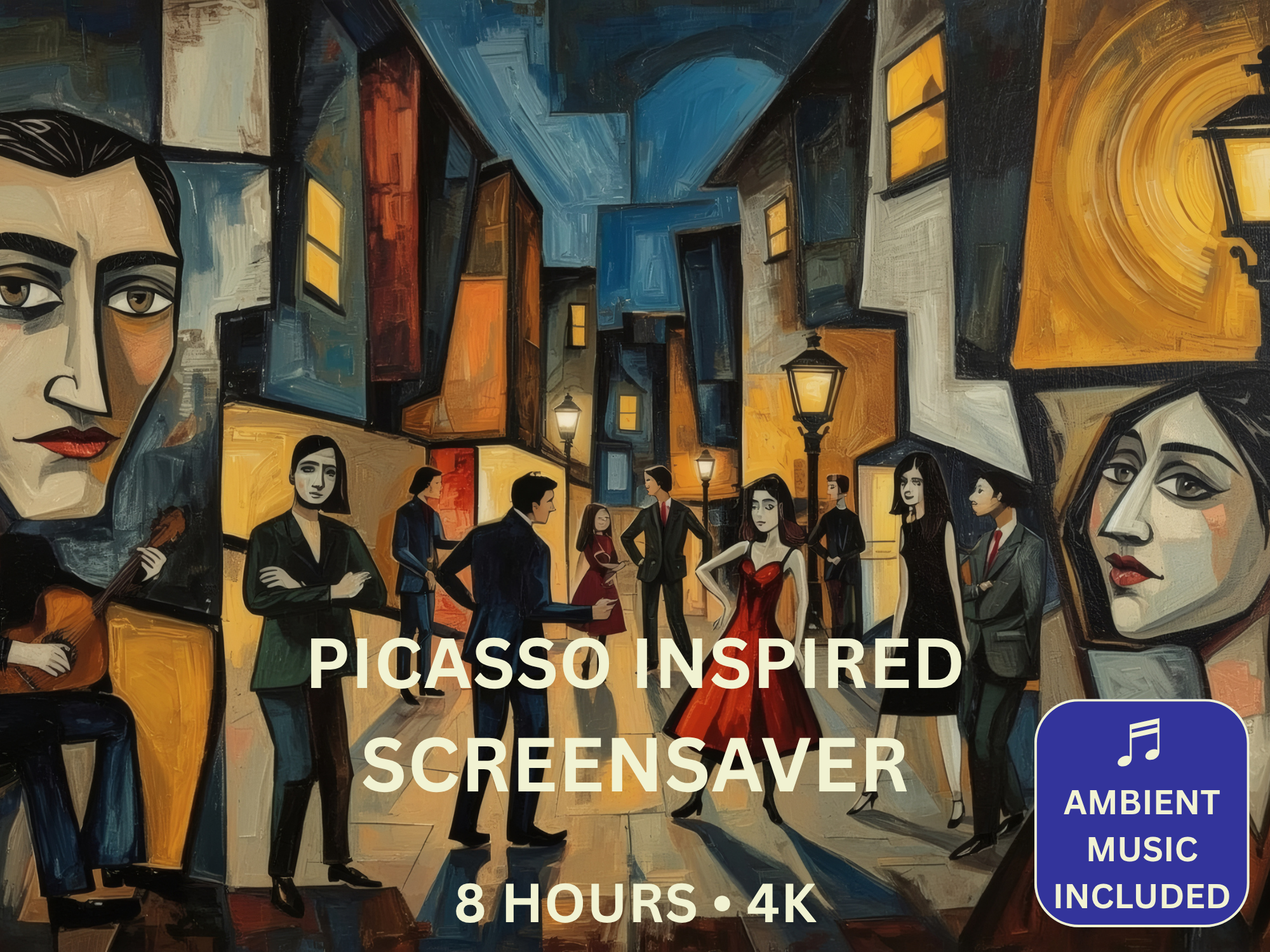 Picasso Inspired 4K Screensaver with cubist artwork and original ambient music in Ultra HD