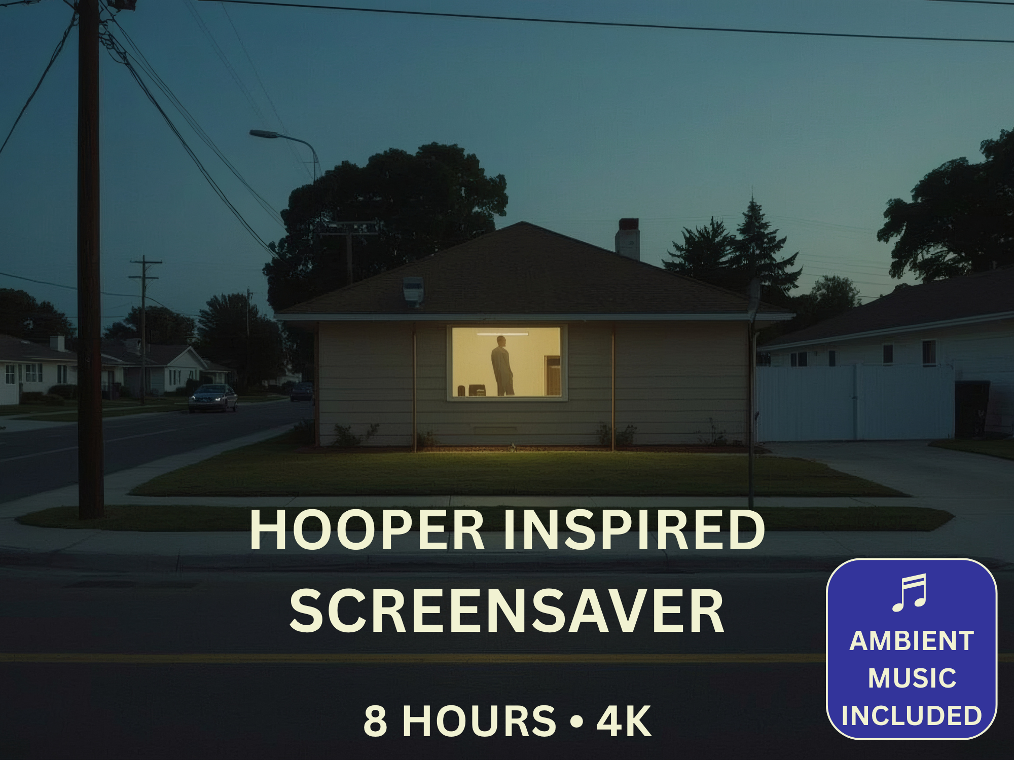 Edward Hopper Inspired 8-Hour 4K Screensaver featuring cinematic city scenes and atmospheric digital artwork