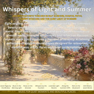 Whispers of Light and Summer ambient music album inspired by John Singer Sargent featuring elegant summer landscapes and tranquil scenes