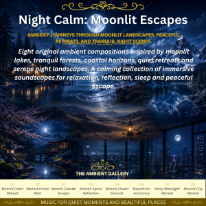 Moonlit Ambient Music Album featuring peaceful moonlit landscapes and relaxing night scenes