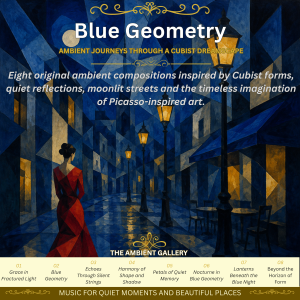 Blue Geometry Ambient Music Album inspired by Cubist art featuring geometric forms and atmospheric original ambient music