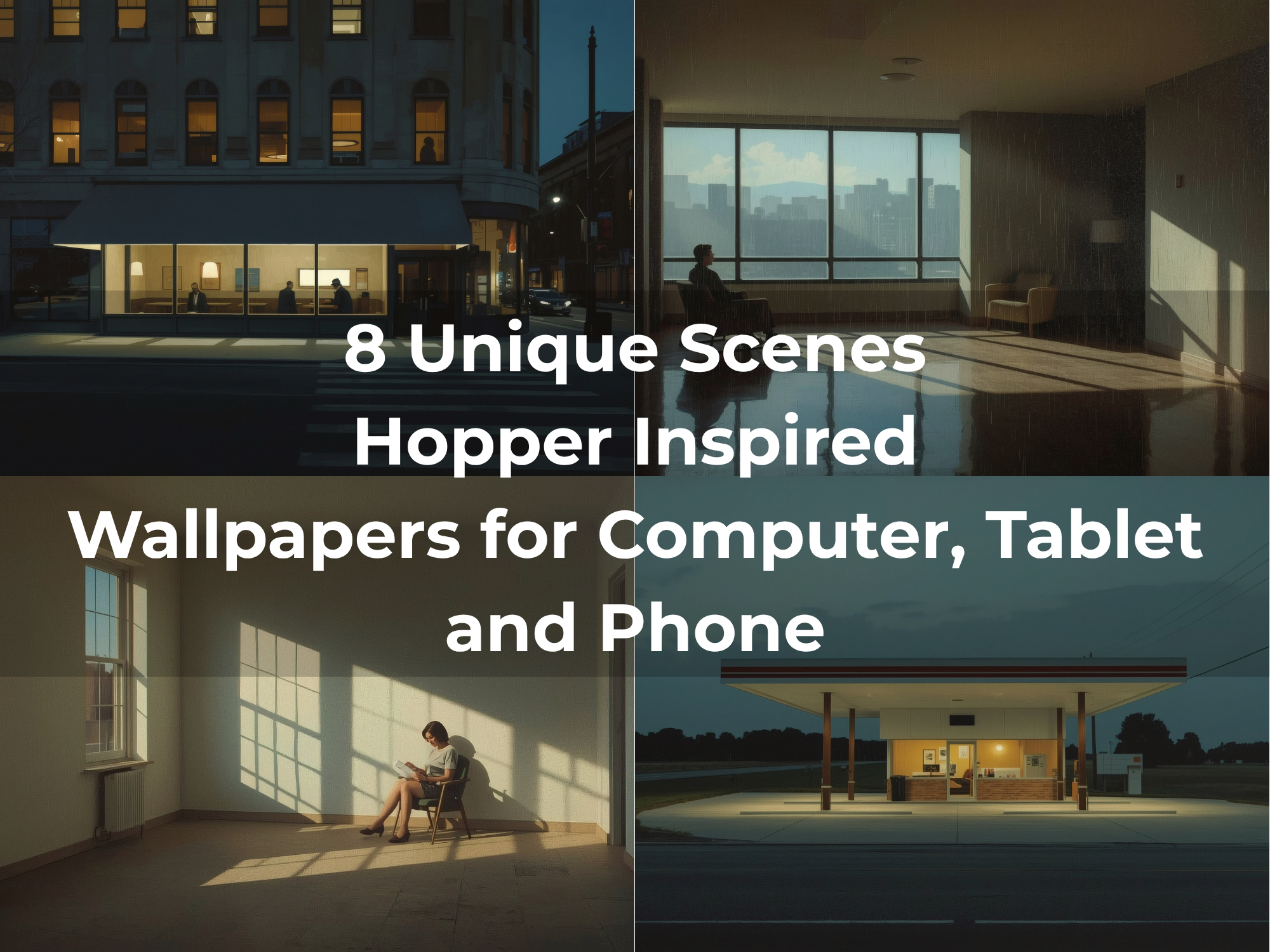 Edward Hopper Inspired Wallpapers collection for desktop tablet and mobile devices featuring atmospheric urban artwork