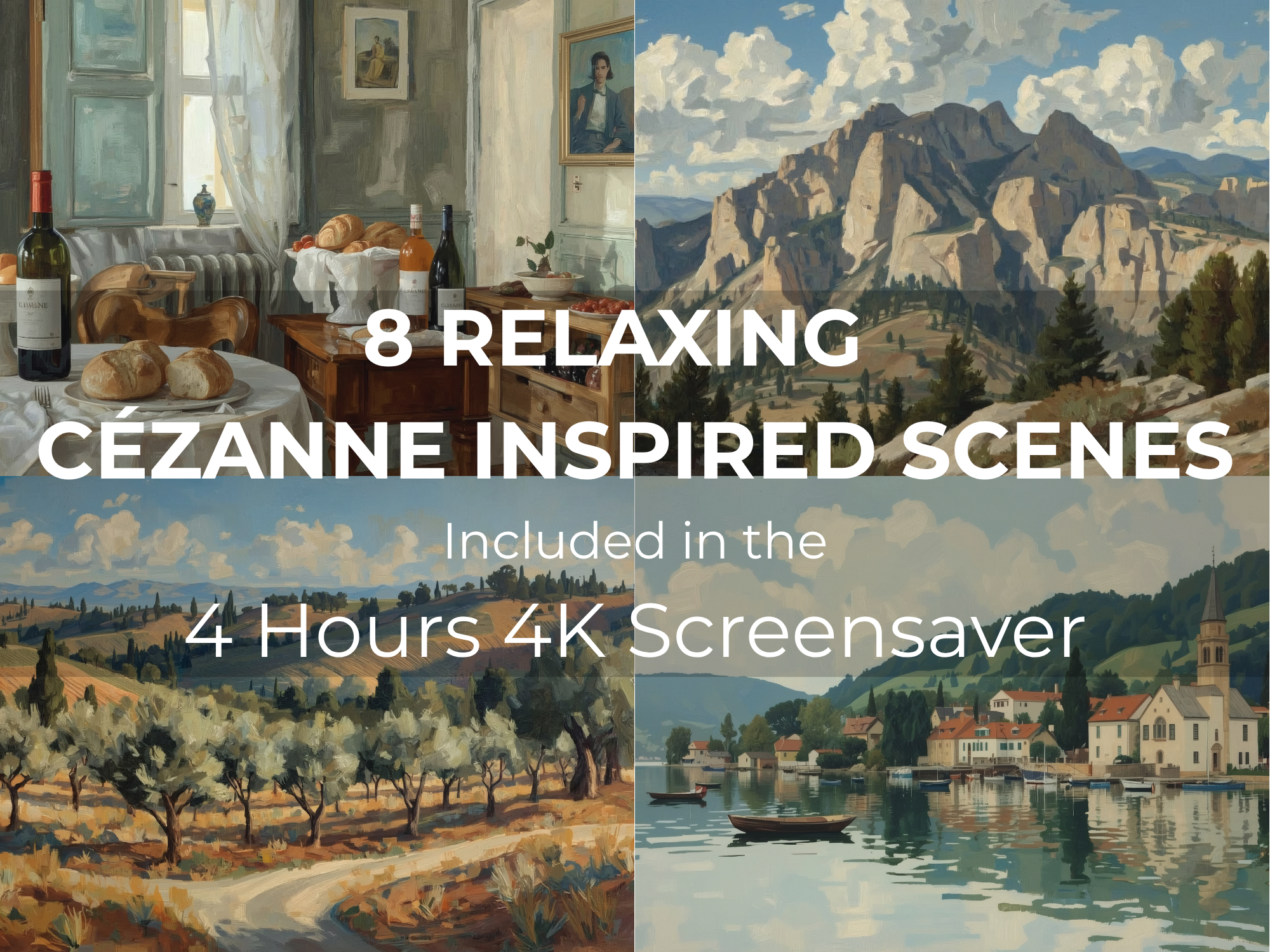 Cézanne Inspired 4K 4 Hour Screensaver featuring Mediterranean landscapes and ambient music