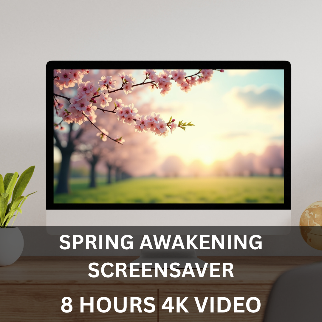 4K Spring Screensaver with Ambient Music featuring cherry blossoms, lakes, meadows, forests and peaceful spring landscapes