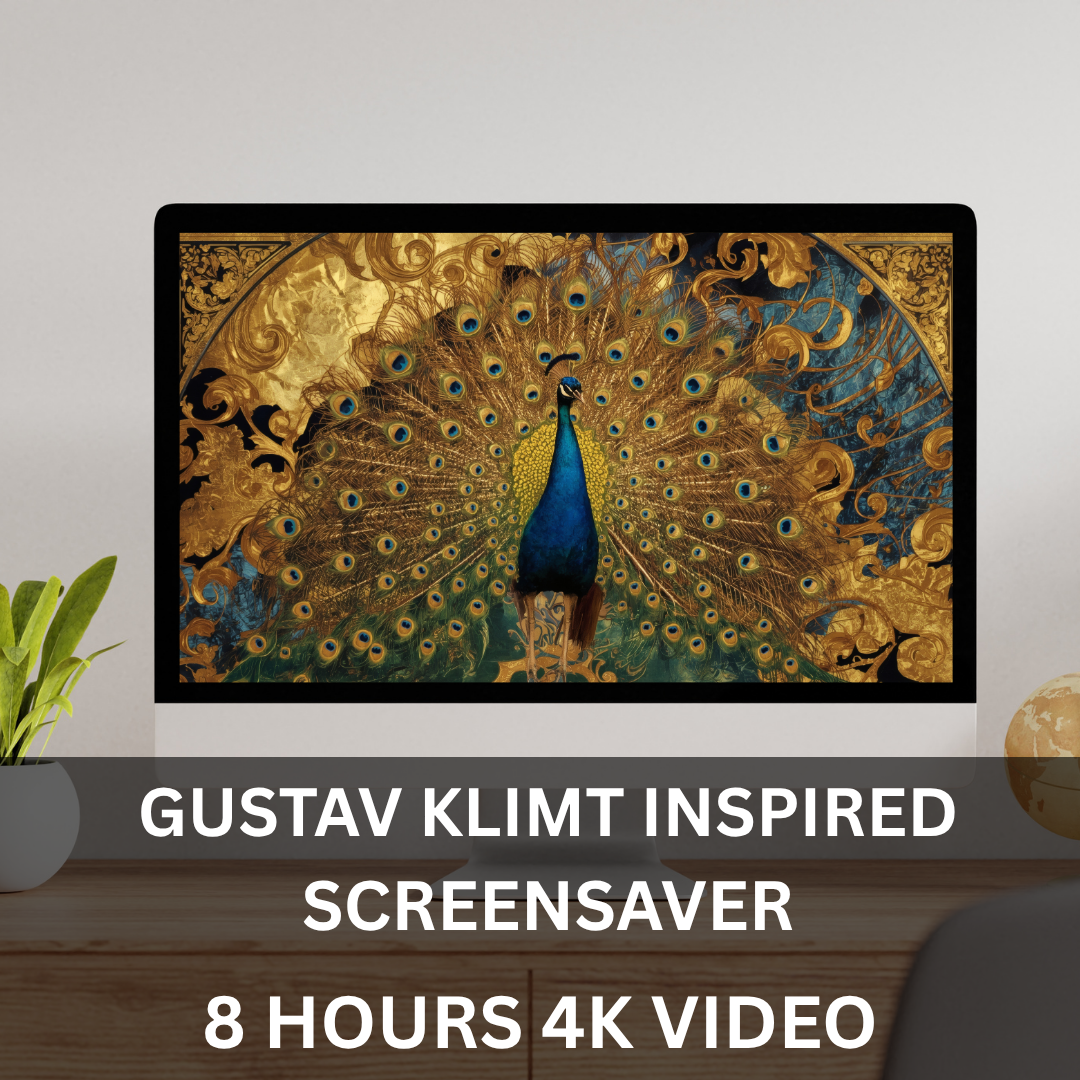 Klimt Inspired 8-Hour 4K Screensaver with Ambient Music featuring elegant golden Art Nouveau artwork in Ultra HD