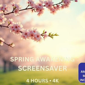 Spring Awakening 4K spring screensaver with ambient music featuring cherry blossoms, meadows, lakes and morning sunlight