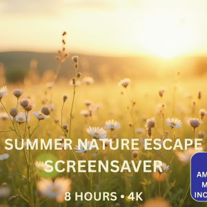 Summer Nature Escape 8-Hour 4K Screensaver featuring mountain lakes, wildflower meadows, coastal beaches, forests and summer landscapes
