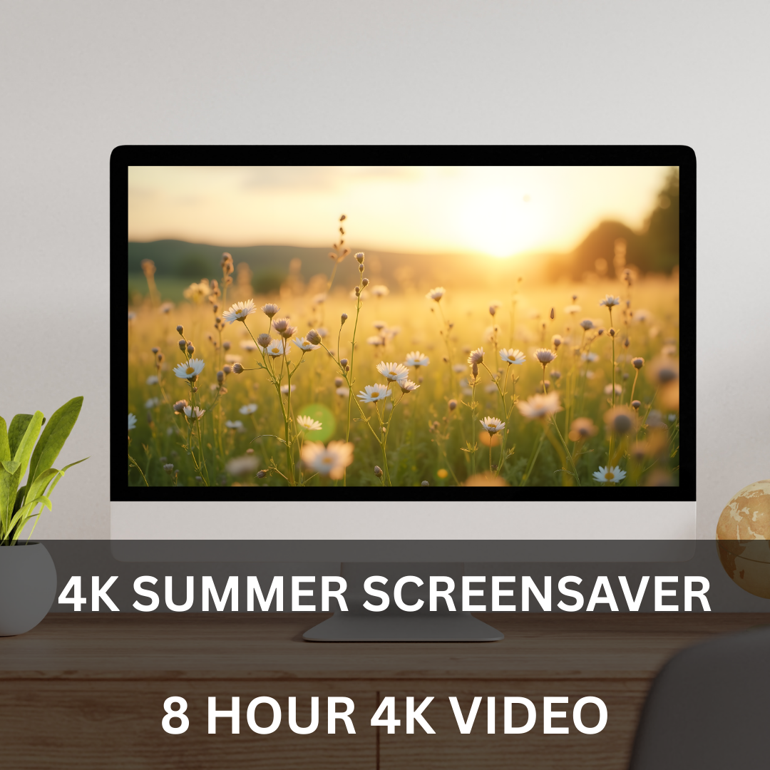 Summer Nature Escape 8-Hour 4K Screensaver featuring mountain lakes, wildflower meadows, coastal beaches, forests and summer landscapes