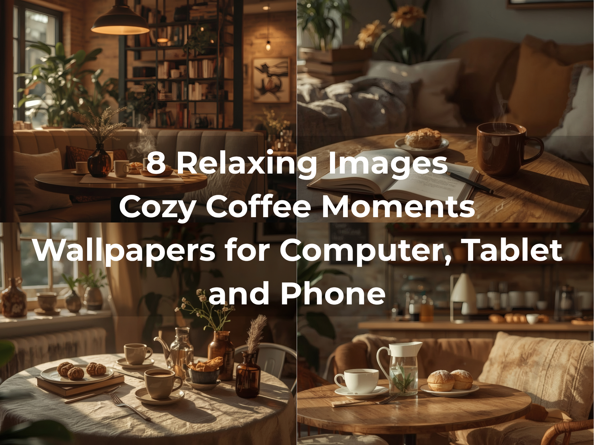 Cozy Coffee Moments Wallpaper Collection featuring cosy café interiors for desktop, tablet and mobile devices