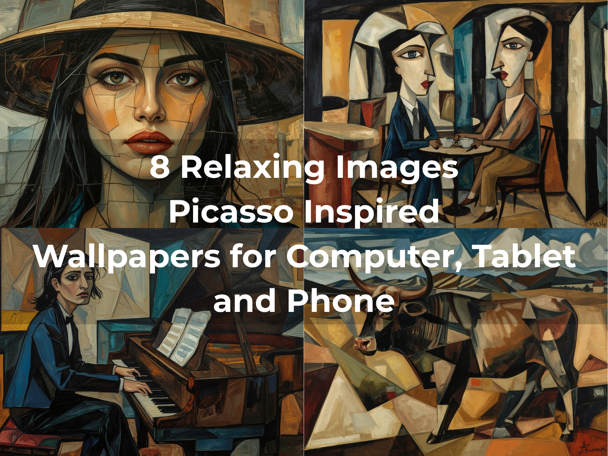 Picasso Inspired Digital Wallpapers featuring Cubist portraits and colourful geometric artwork