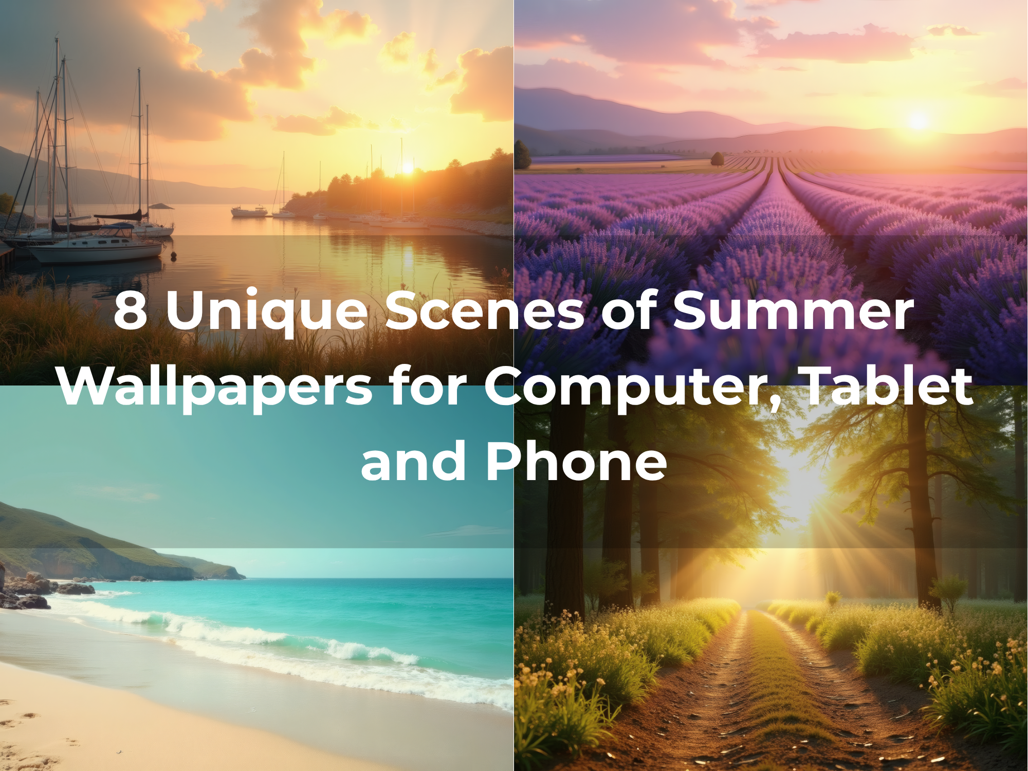 Summer Nature Escape Digital Wallpapers featuring mountain lakes, lavender fields, coastal beaches, meadows and summer landscapes for desktop, tablet and mobile