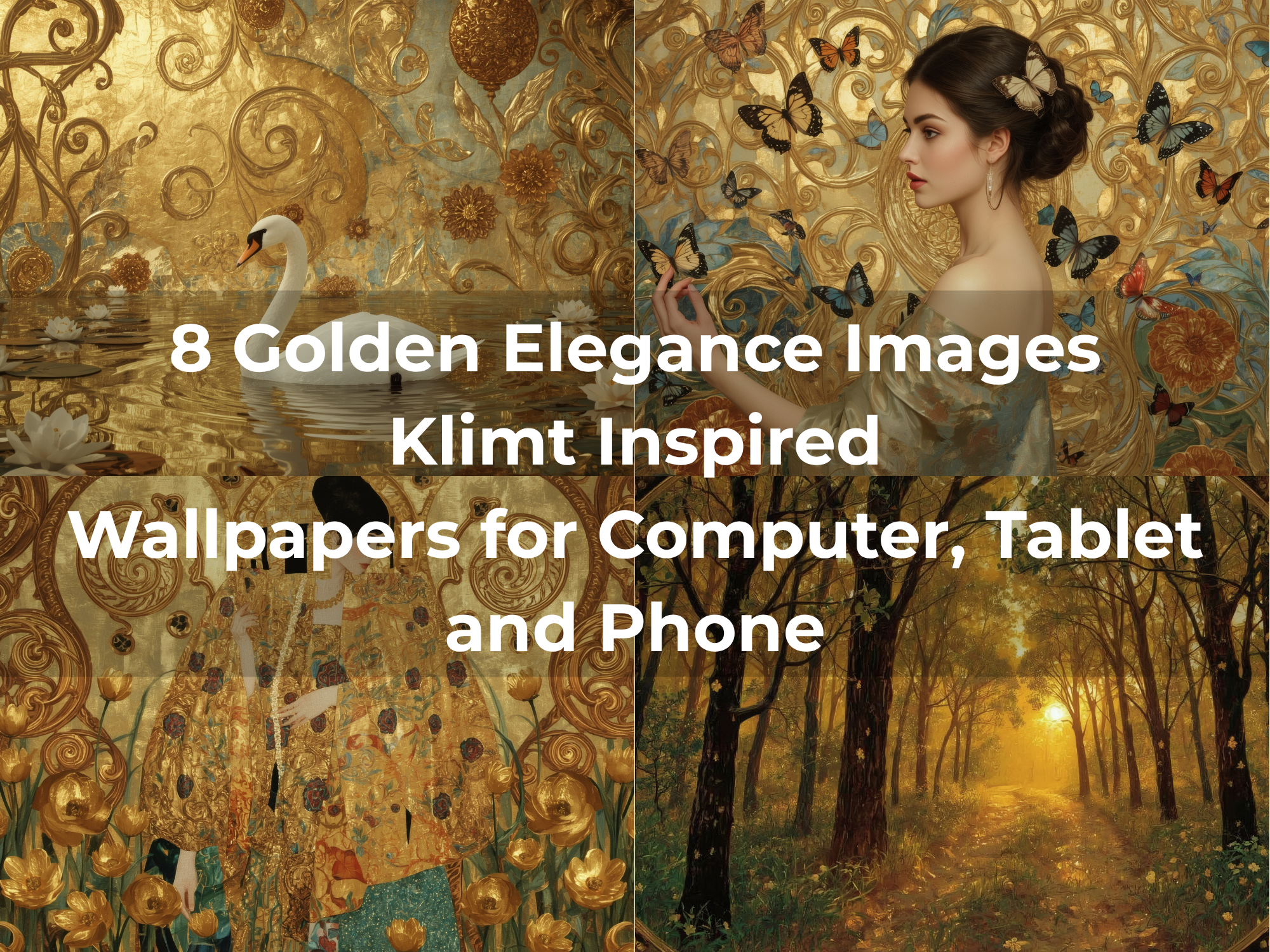 Klimt Inspired Digital Wallpapers featuring elegant golden Art Nouveau artwork for desktop, tablet and mobile devices