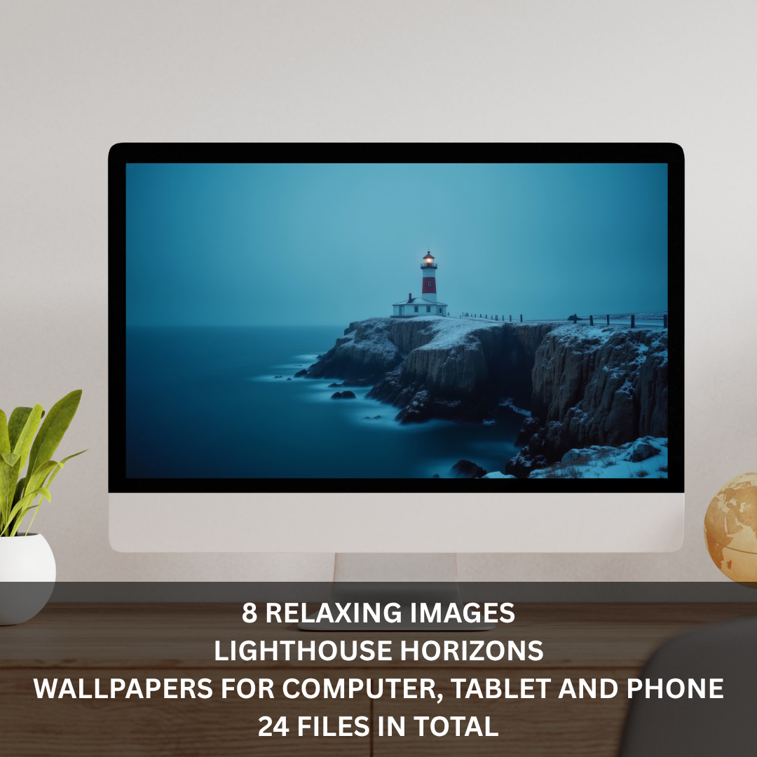 Lighthouse Horizons Digital Wallpaper Bundle featuring lighthouse wallpapers for desktop tablet and mobile