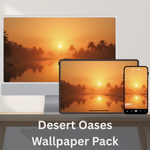 Desert Oases Wallpaper Collection featuring peaceful oasis lakes, golden sand dunes and tranquil desert landscapes for desktop, tablet and mobile devices.