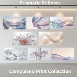 Prismatic Stillness Printable Wall Art with crystal prisms, soft reflections and pearlescent abstract colours