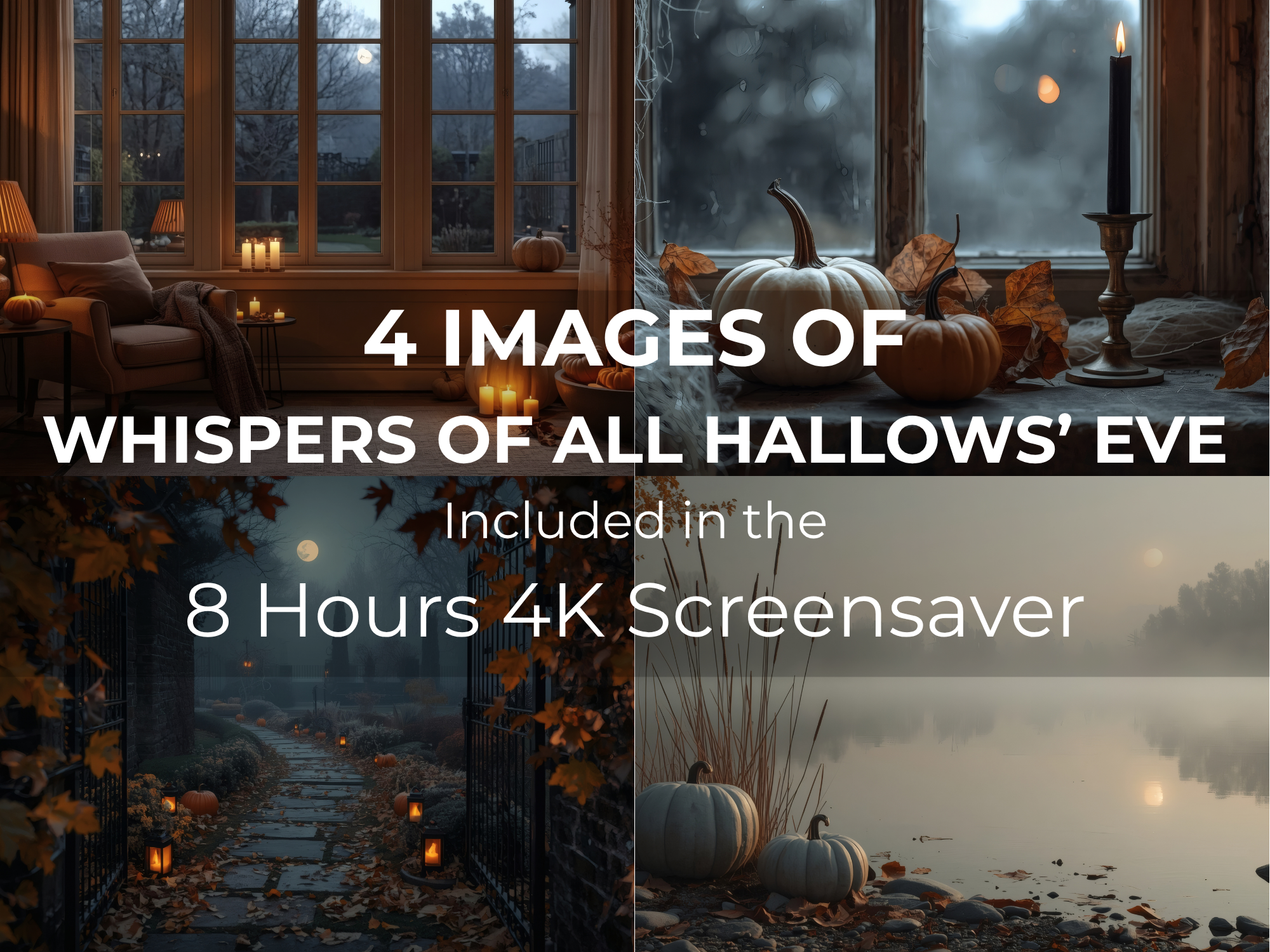Halloween 4K Screensaver with moonlit pumpkins, autumn mist, candlelit interiors and calming ambient music
