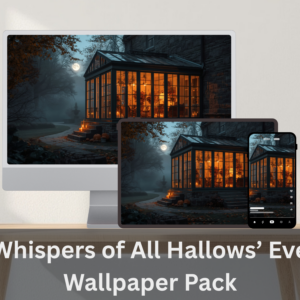 Halloween Wallpaper Collection with moonlit pumpkins, autumn mist, candlelit interiors and elegant seasonal digital backgrounds